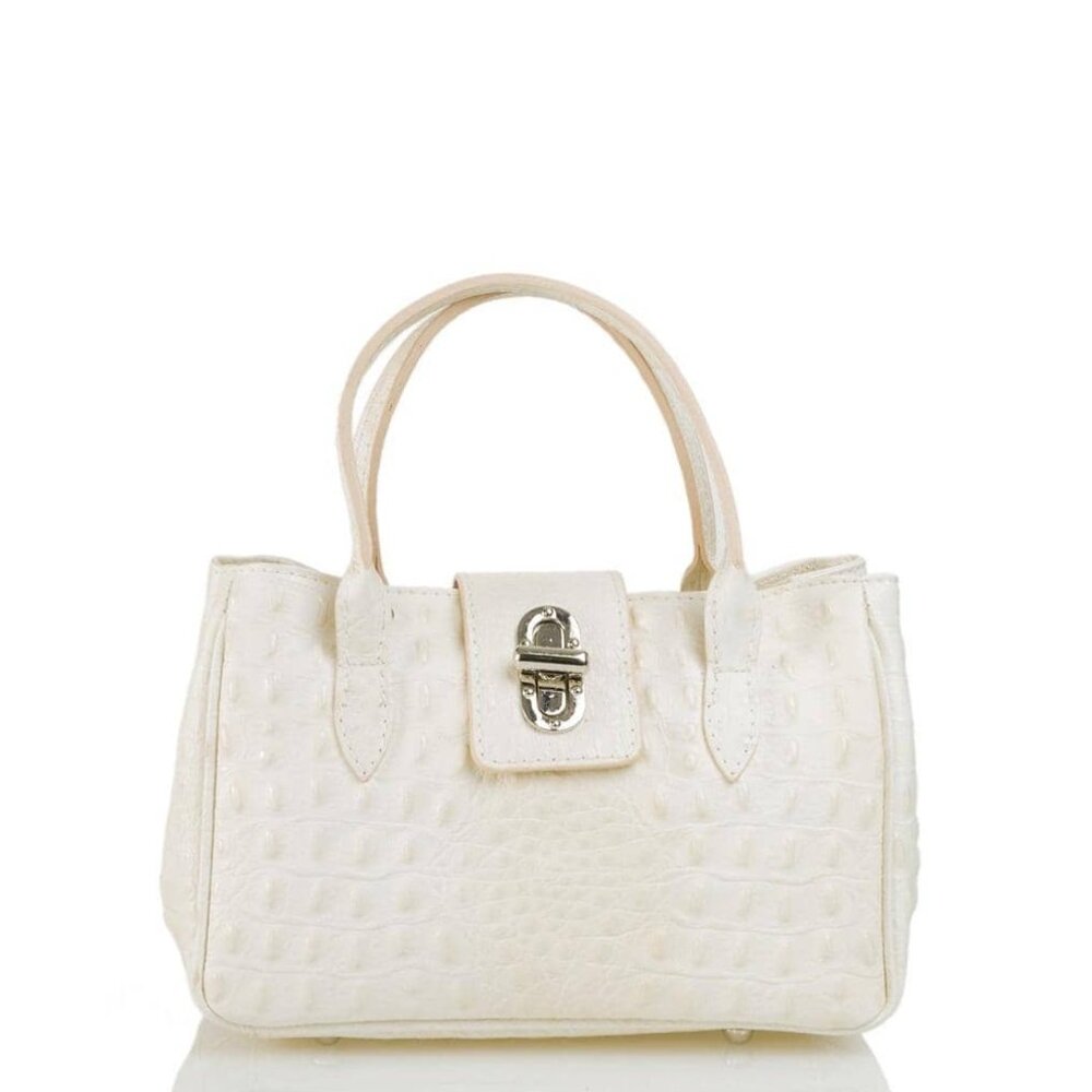 Small Genuine Leather Croc Embossed Tote Handbag